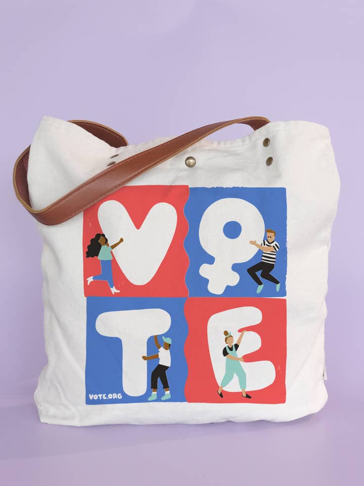 V-O-T-E Canvas Tote Bag with Vegan Leather Handles for wholesale by Idlewild Co.