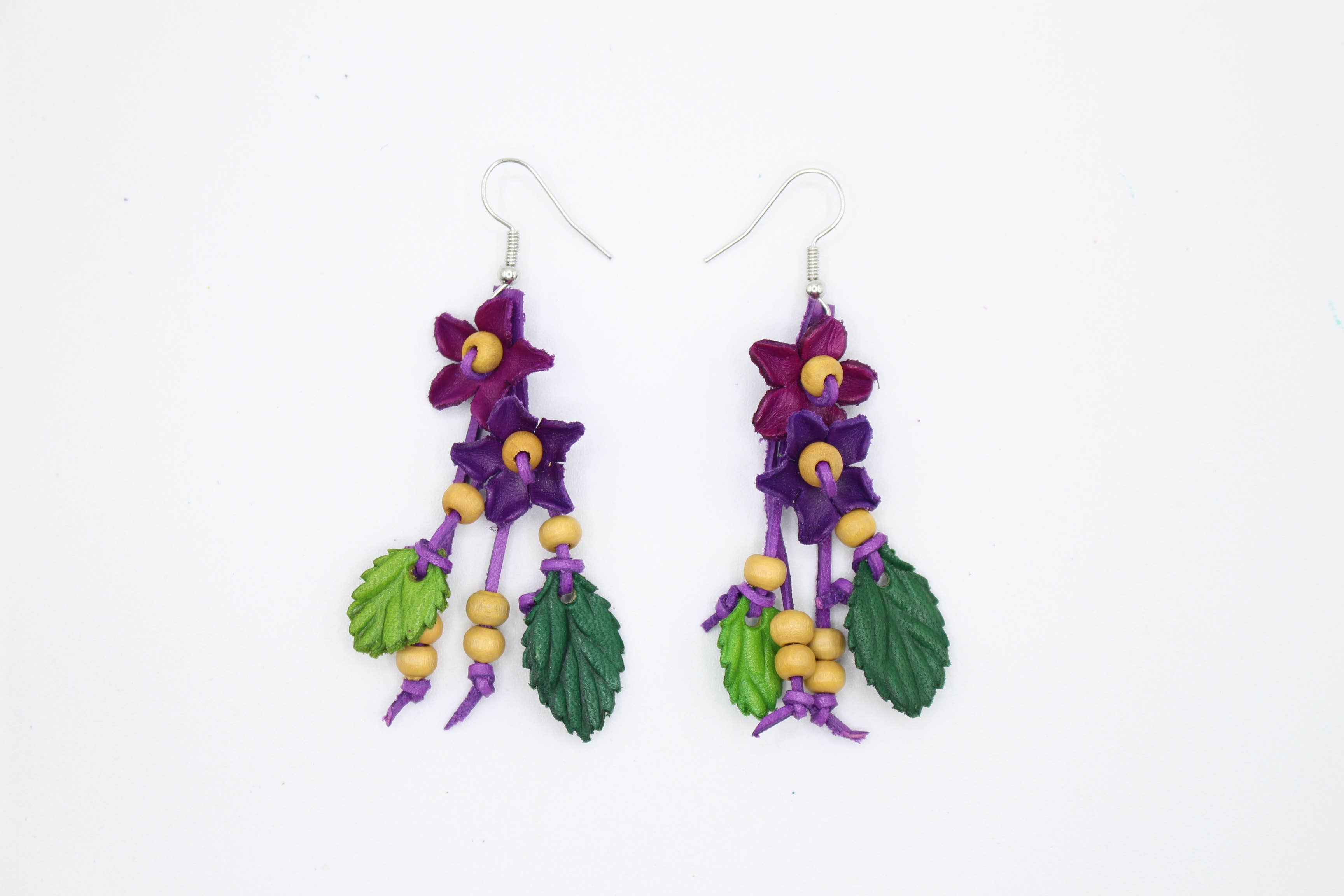 Sunflower Handmade leather inc - Venta al por mayor Pendientes colgantes - pendientes de piel con flores, colores surtidos6