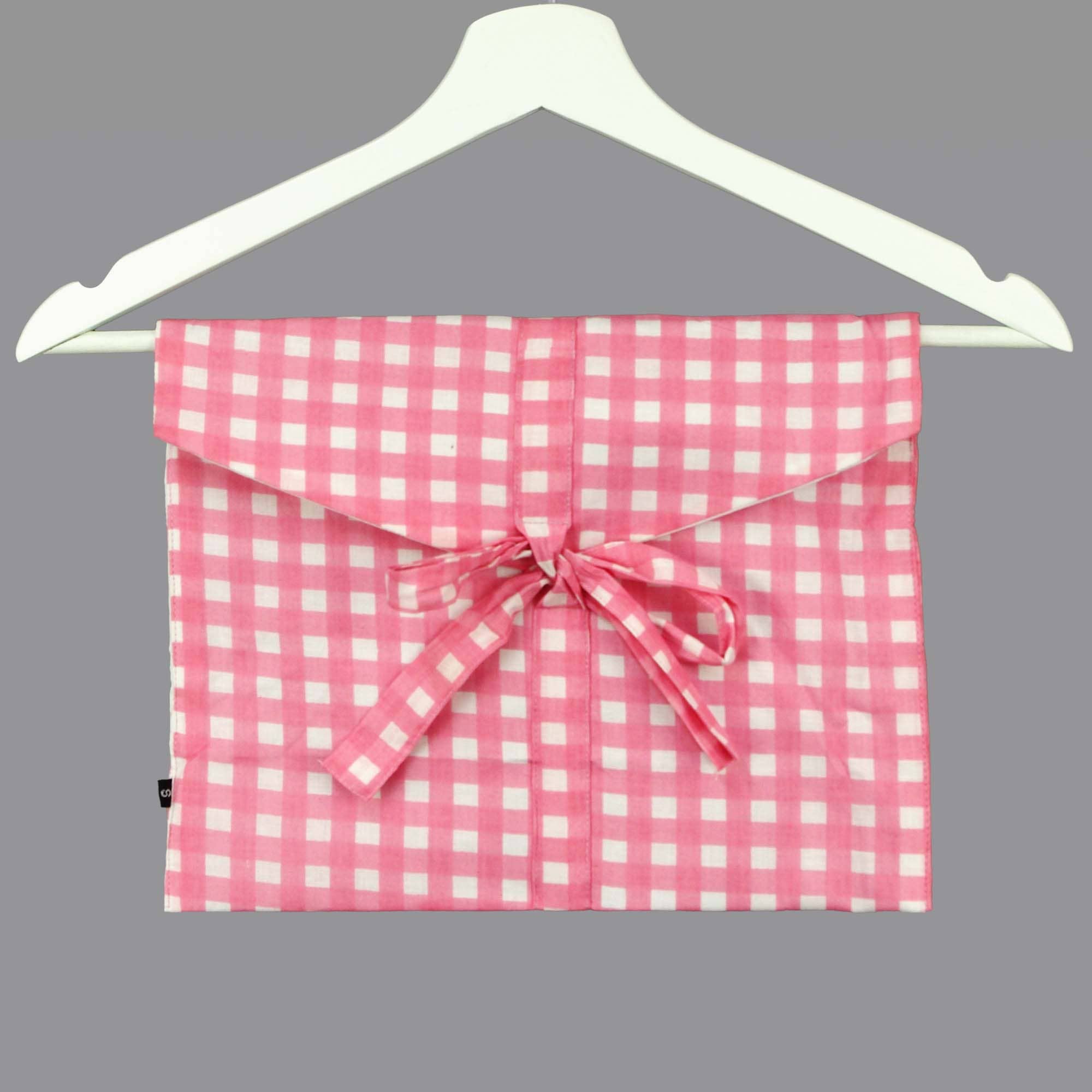 Kantha Decor – wholesale Sleepwear set – Women's – Long Cotton PJ Set With Pouch - Pink & White Gingham 4