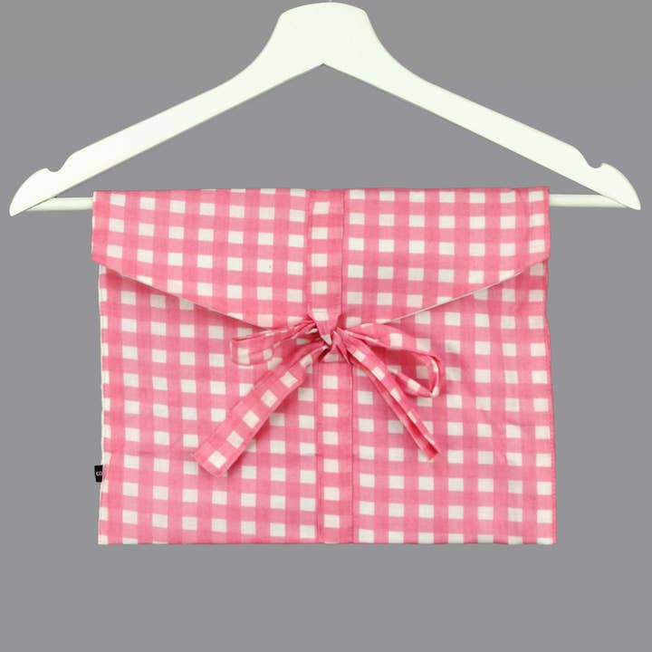 Kantha Decor – wholesale Sleepwear set – Women's – Long Cotton PJ Set With Pouch - Pink & White Gingham 4