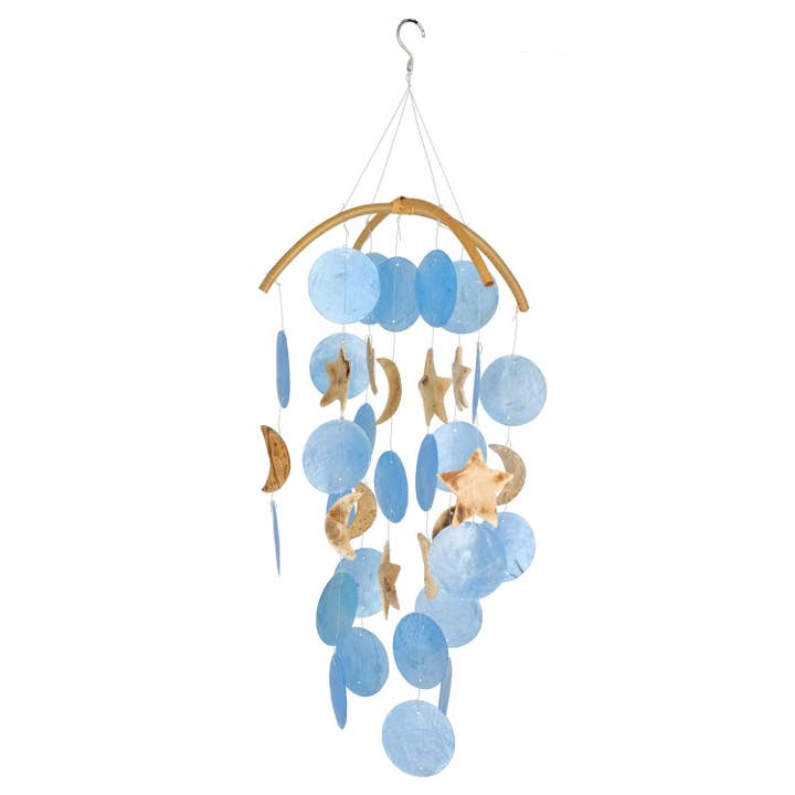 Woodstock Chimes - Wholesale Wind Chime - Moon & Stars Capiz Chime
