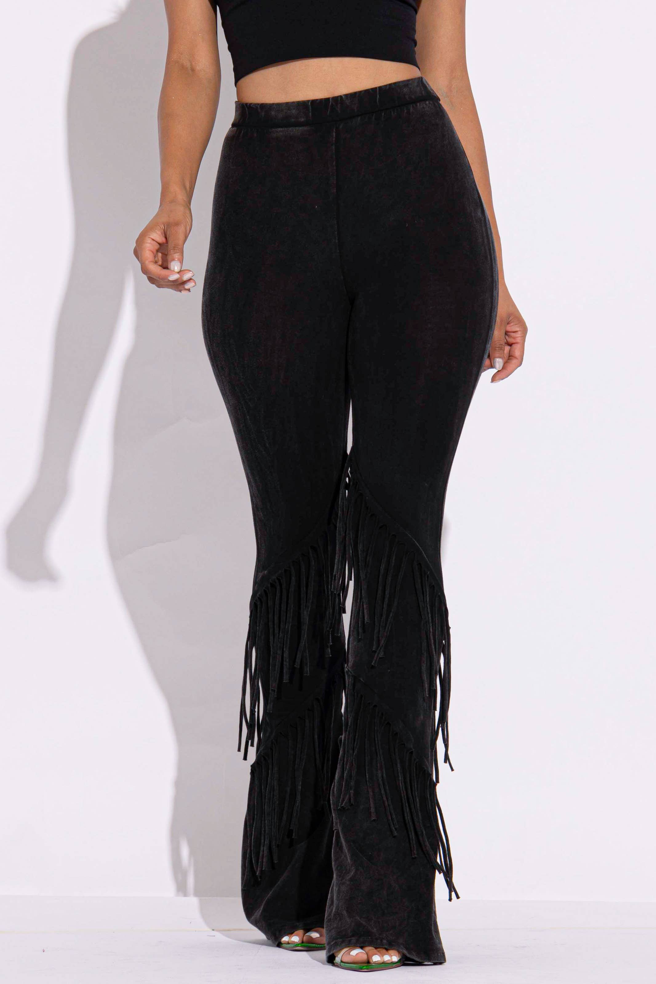 K Too - Wholesale Broek - Dames - Met mineralen gewassen flare-broek met franjes16