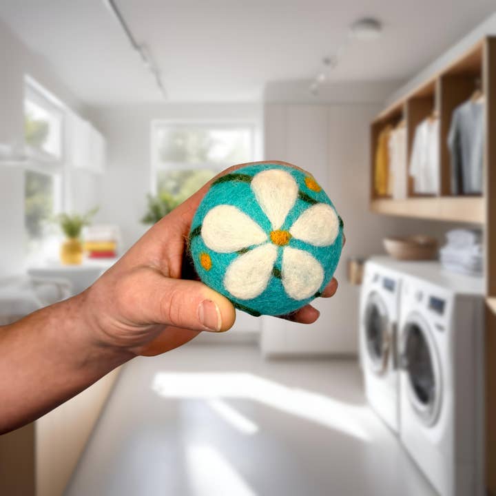 Organic Wool Dryer Balls--Betty Blue Wrapped Daisy for wholesale by Porter Lee's