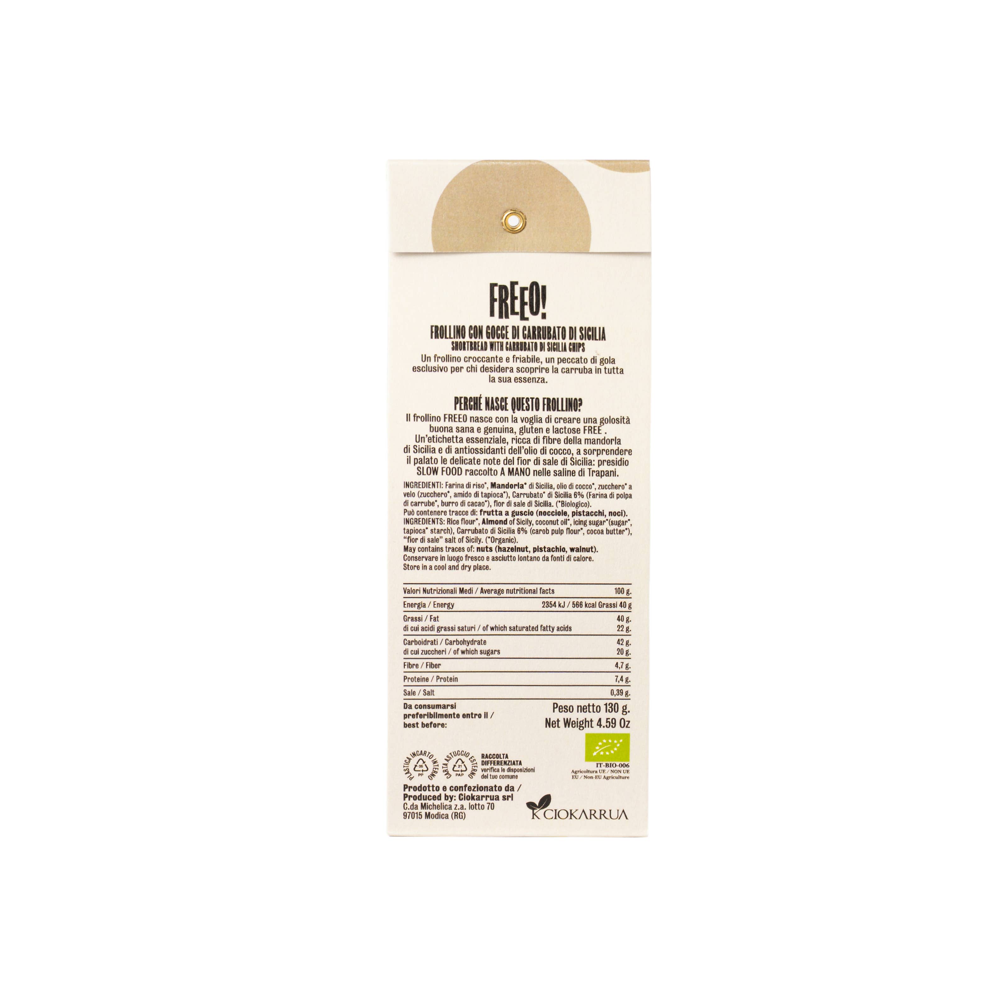 Ciokarrua - Wholesale Cookie - FREEO, SHORTBREAD with Carrubato di Sicilia chips.1