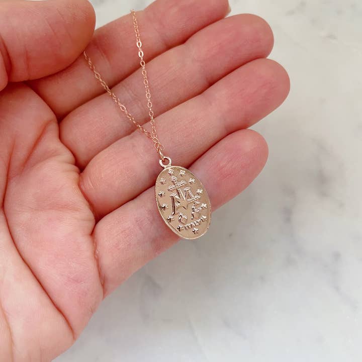 Laalee Jewelry - Wholesale Pendant/Charm Necklace - Rose Gold Mary Necklace, Religious Jewelry, Miraculous Medal