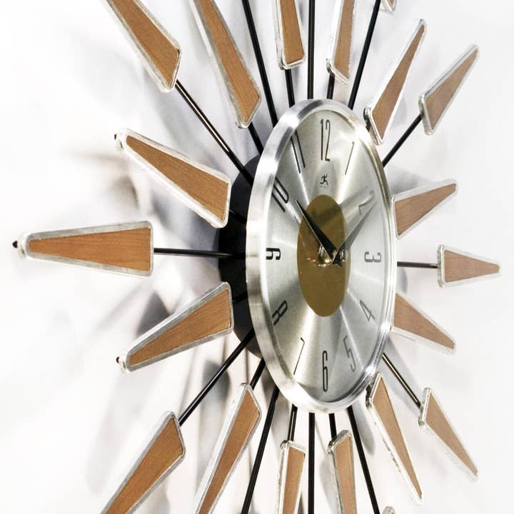 Infinity Instruments - Wholesale Wall Clock - Midcentury/Modern Starburst Walnut Wall Clock 23 Inch