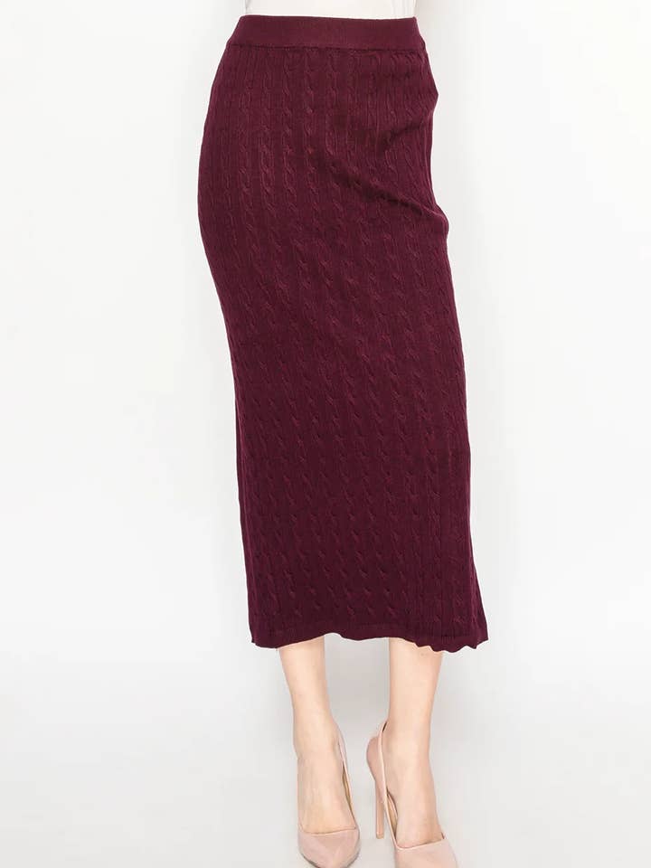 Jupe midi en maille texturée bordeaux pour la vente par Yal New York
