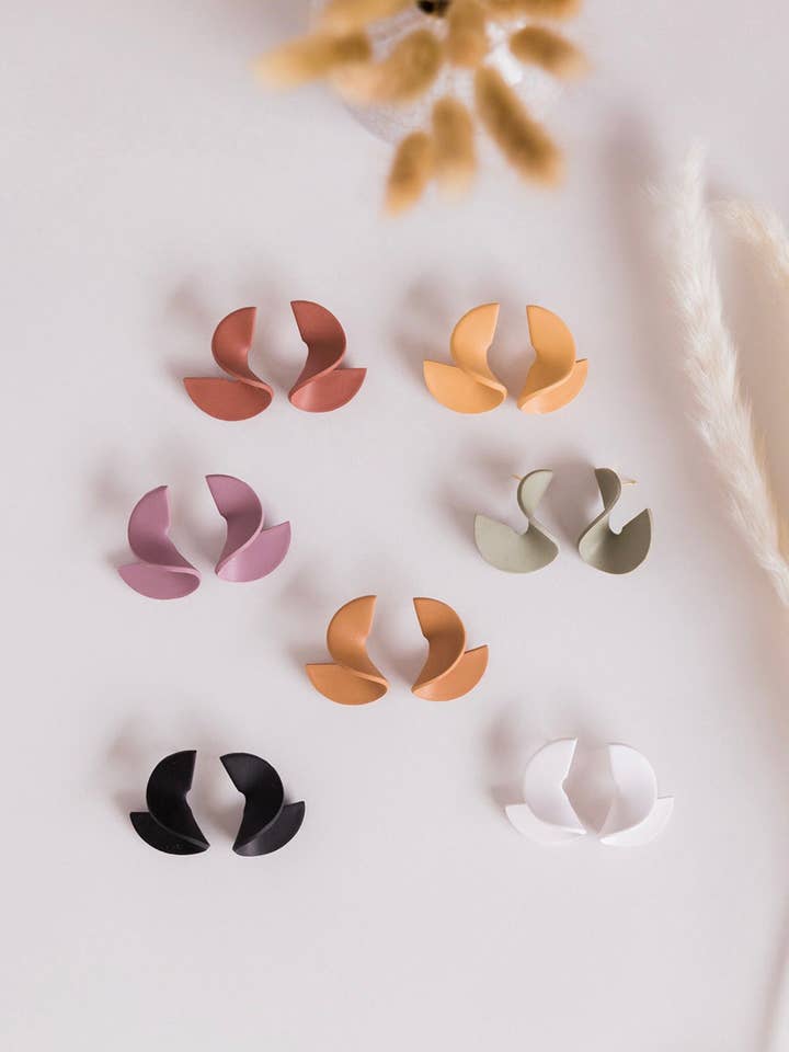 Polymer Clay Twist Earrings: Statement Handmade Jewelry for wholesale by Freckled Wing Design