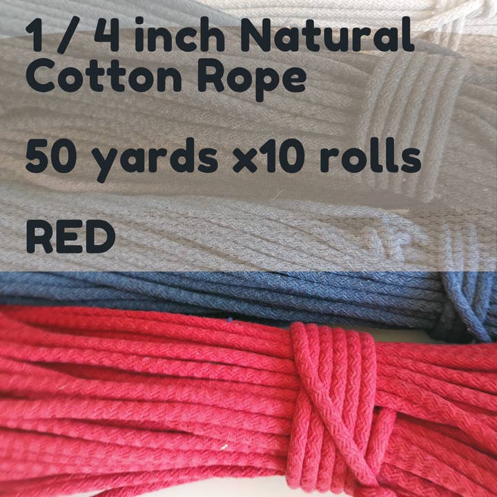Dream Trimming Goods LLC - Wholesale Craft Supplies - Red Cotton Rope 1/4' inch x 500 Yrd –Macrame Braided- Sewing5