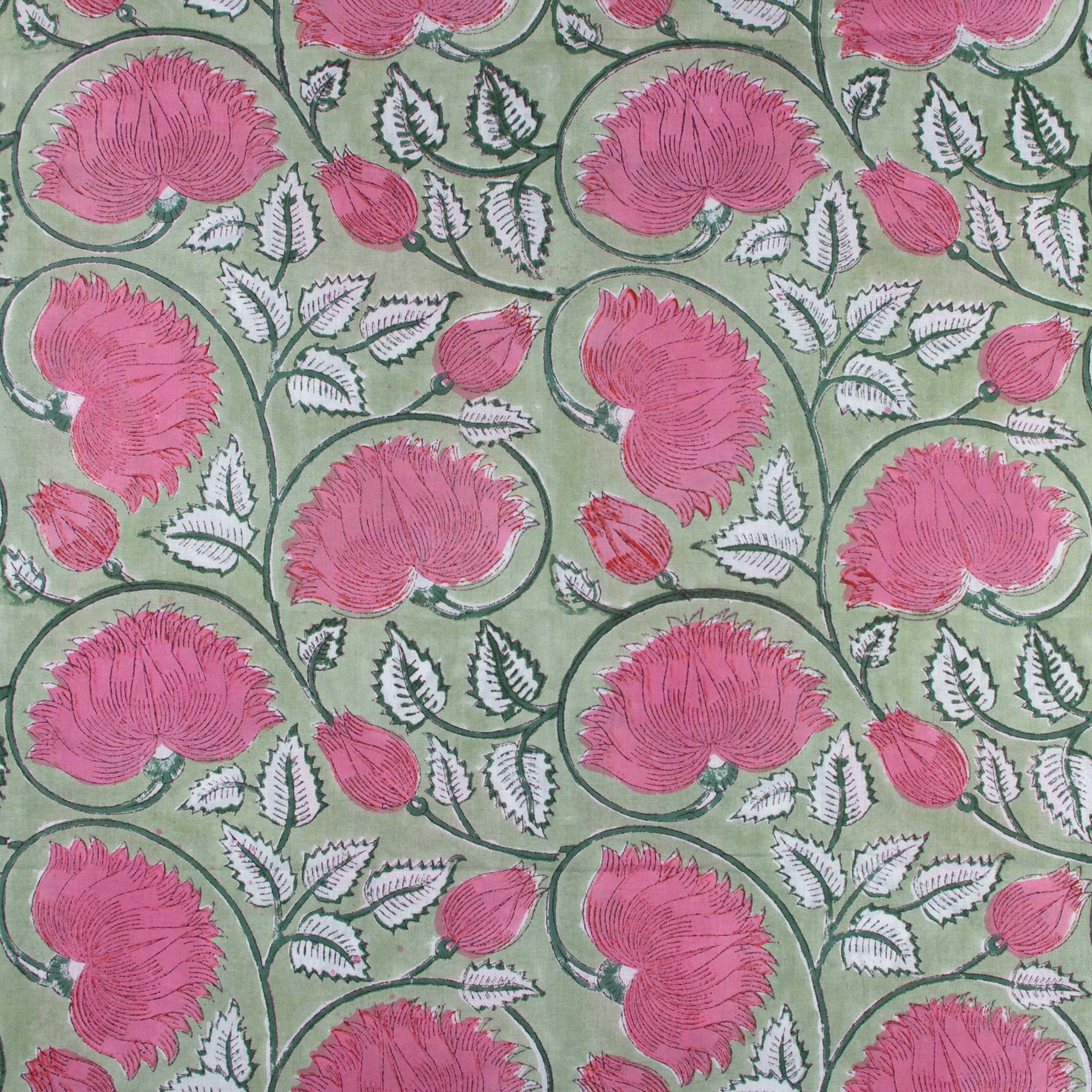 Kantha Decor – wholesale Fabric – Red Lotus Hand Block Printed Fabric - 10mts