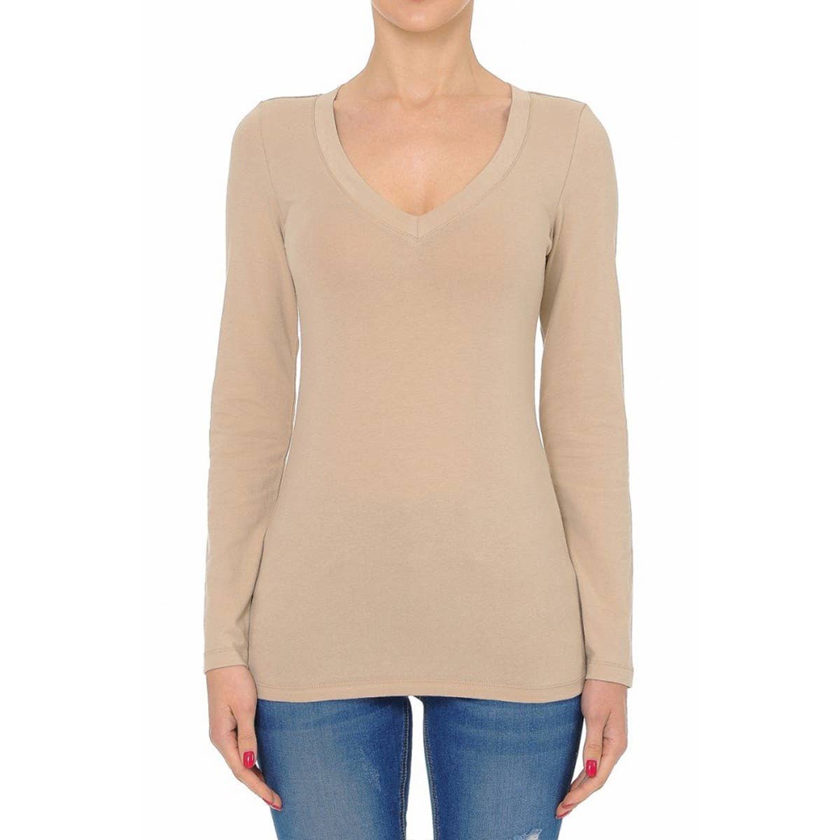 UP CLOTHING - Wholesale T-Shirt - Women's - V NECK LONG SLEEVE BASIC TOP9