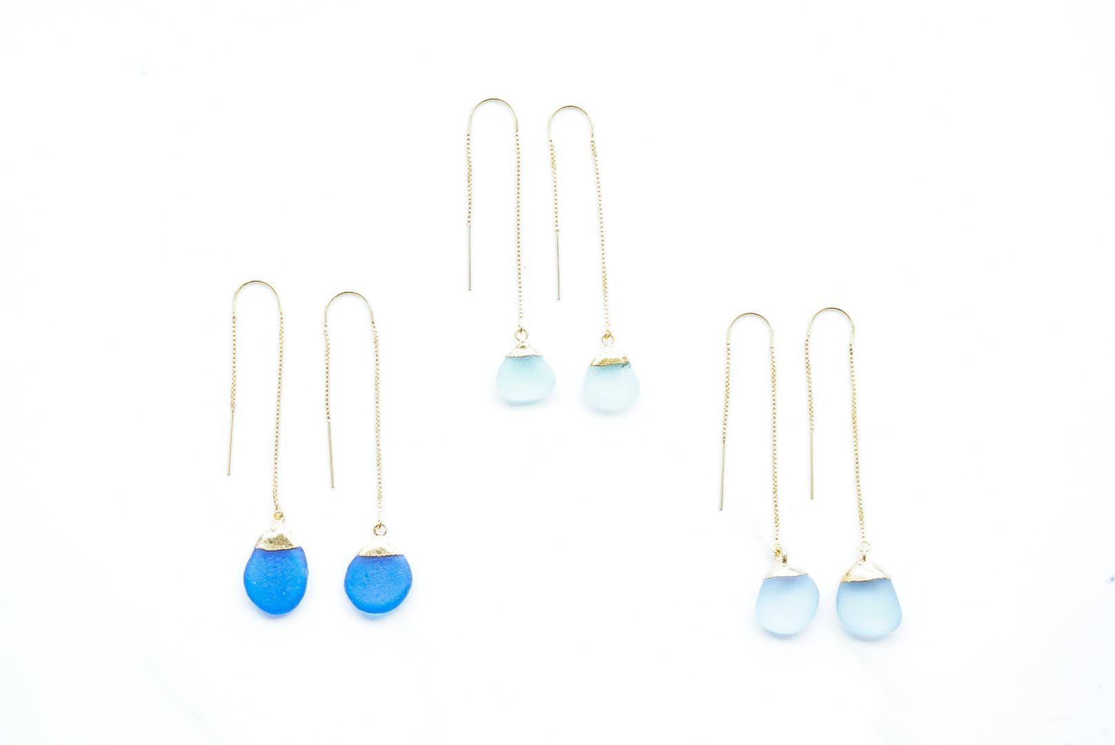 Rise Hawaii Jewelry - Wholesale Dangle Earrings - 24k Gold-Dipped Sea Glass Threader Earrings4