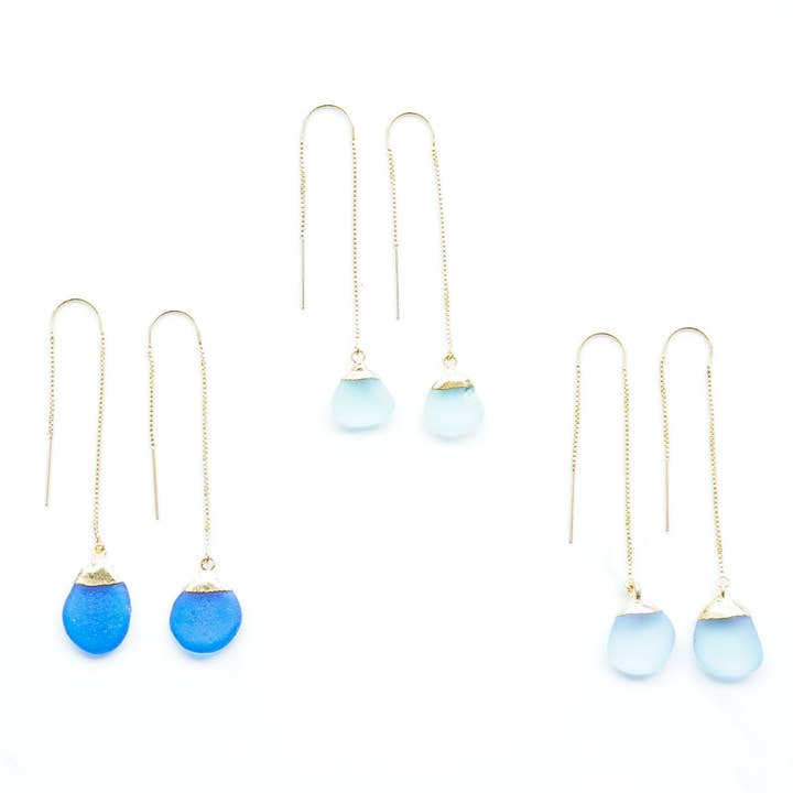 Rise Hawaii Jewelry - Wholesale Dangle Earrings - 24k Gold-Dipped Sea Glass Threader Earrings4