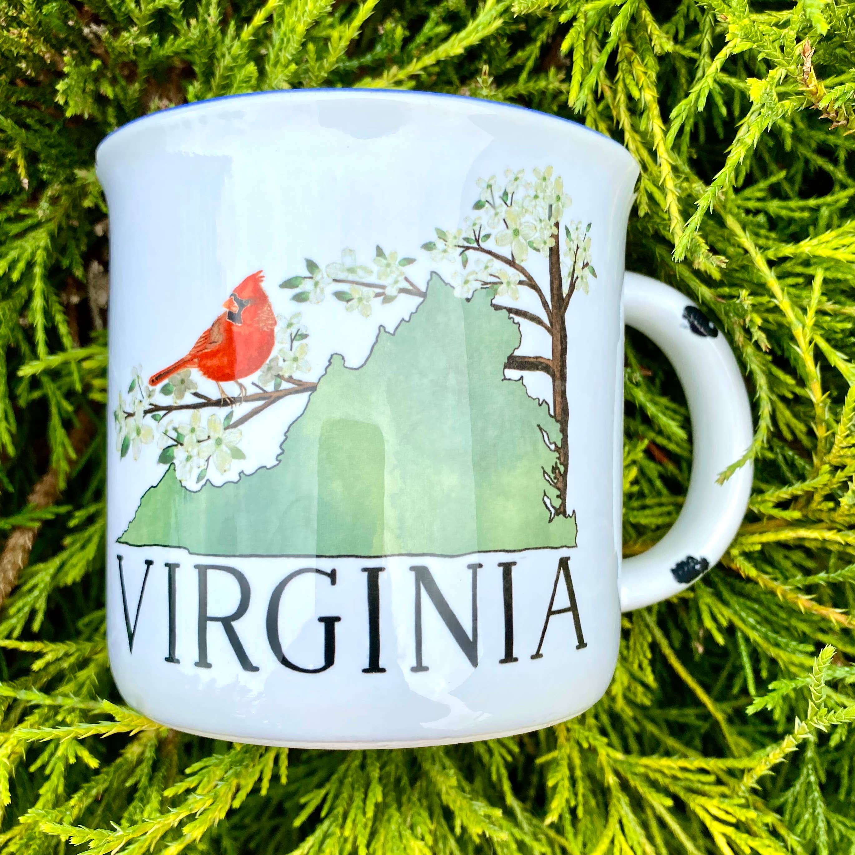 Sweetgum Studio - Wholesale Coffee Mug - Stoneware Distressed Mug with Blue Trim 14 oz.5