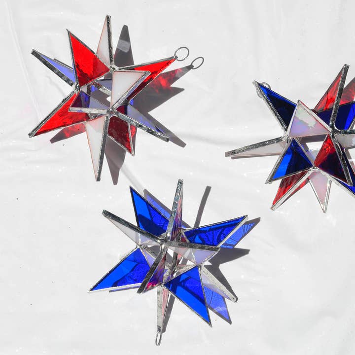 Arara Enterprises - Wholesale Ornament - Windowpane Glass Stars Ornament in Assorted Colors