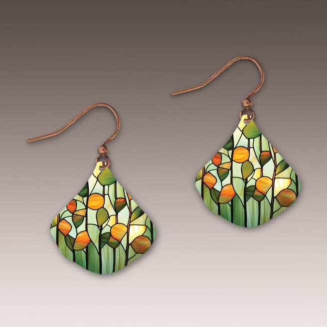 Stained Glass Ginkgo Handmade Earrings for wholesale by Illustrated Light & DC Designs