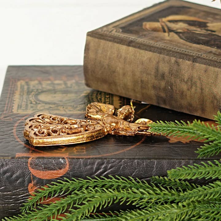 Impressive Enterprises, Inc. - Wholesale Ornament - M2327- polyresin Golden Flying Angel Ornament- 4.5" x 3"2