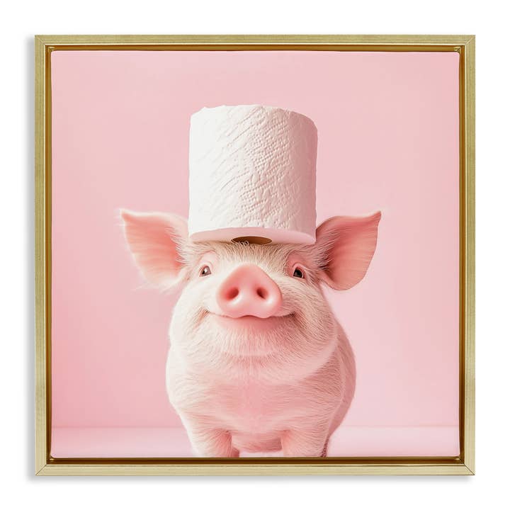 Stupell Industries - Wholesale Wall Sign - Silly Piggy Pink Toilet Paper - Framed Wall Art24
