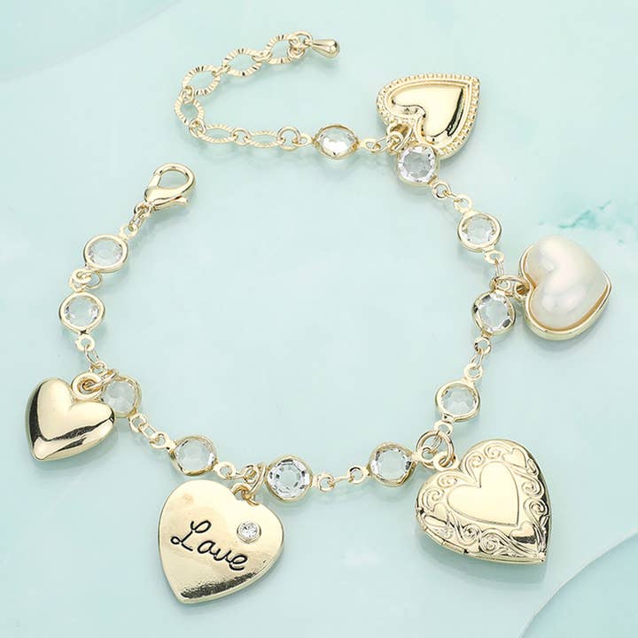 Metal Heart Locket Pearl Heart Charm Chain Bracelet for wholesale by Sensibling Corp.