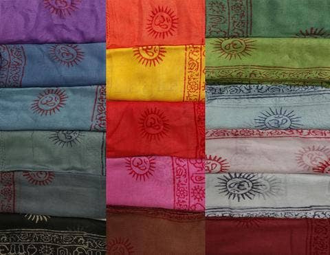Assorted Colors Om Mantra Printed Scarves (Min 30 pcs) for wholesale on Faire1