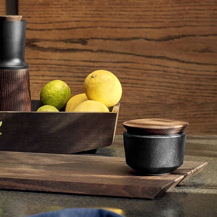 Danish Design Collective - Wholesale Salt Mill - Rosendahl - RÅ - 2.8" Round Ceramic Salt Cellar w/ Wood Lid3