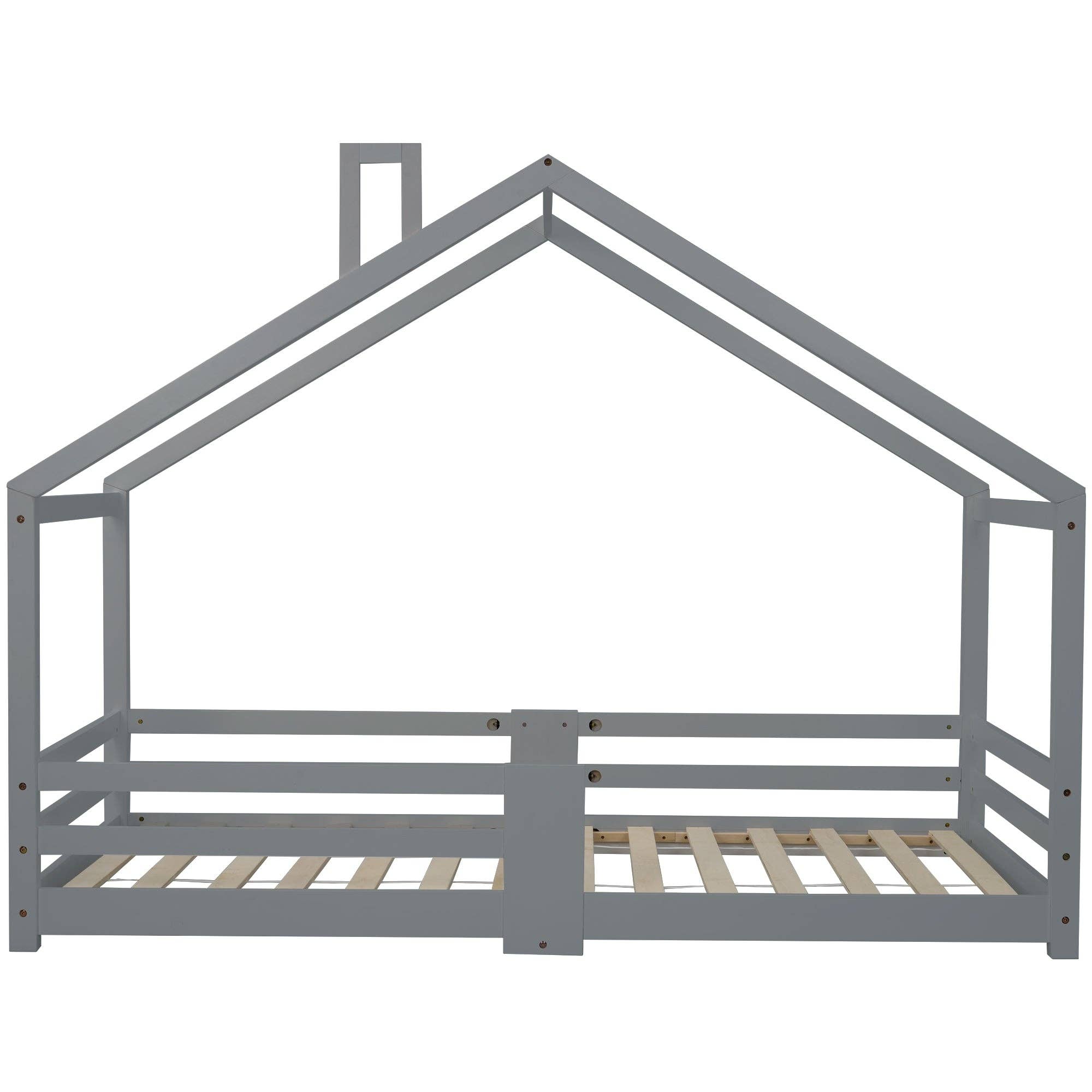 Urban Meuble - Vente Lit – enfant et bébé - Lit enfant lit cabane avec cheminée sommier à lattes robuste lit cabane en bois de pin gris, 90 x 200 cm sans matelas STRONS1