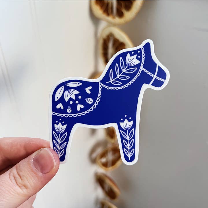 Nordic Nicole β wholesale Sticker β Swedish Dala Horse Sticker (Blue)1