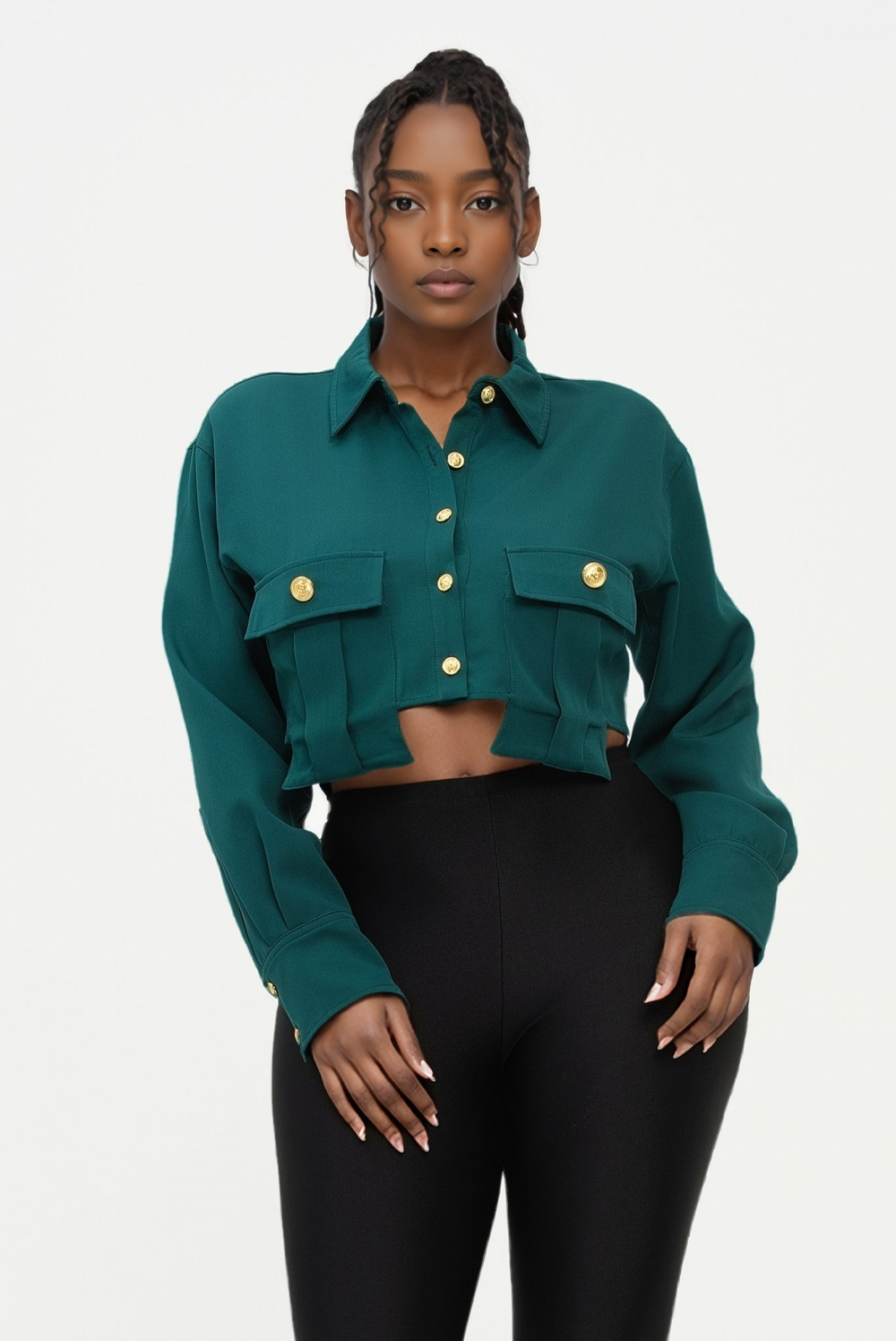 J2 FASHION – wholesale Buttoned-down shirt – Women's – Button Front Cropped Shirt2