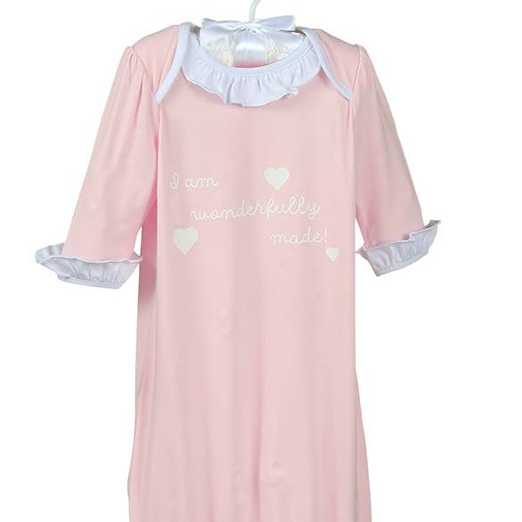 Pink Wonderfully Made Bamboo Sack Gown & Cap for wholesale by London Bridge & Maison Chic