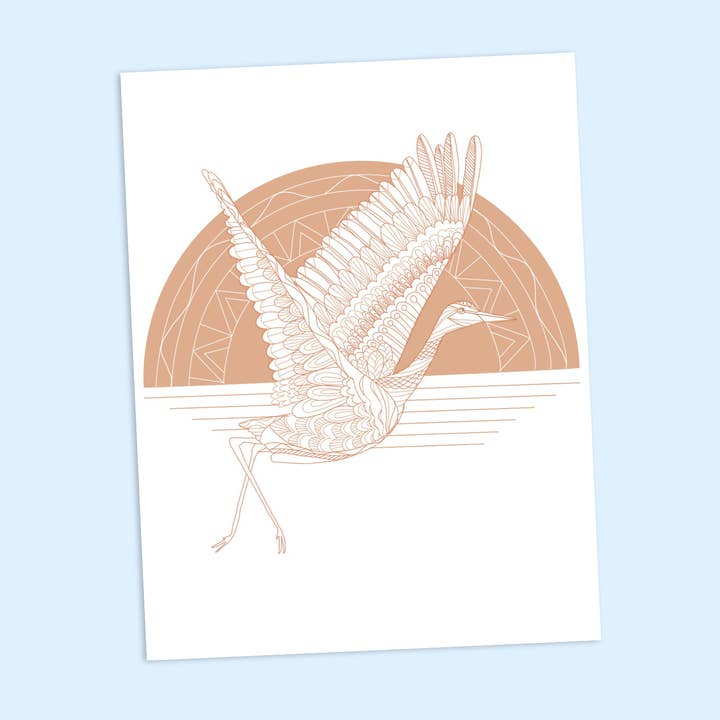 Peachy Crane Greeting Card / Bird Note Card / for wholesale by Laura K Maxwell