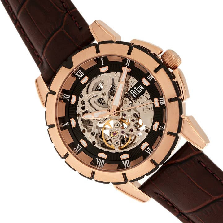 Reign - Wholesale Wrist Watch - Men's - Reign Philippe Automatic Leather-Band Skeleton Watch11