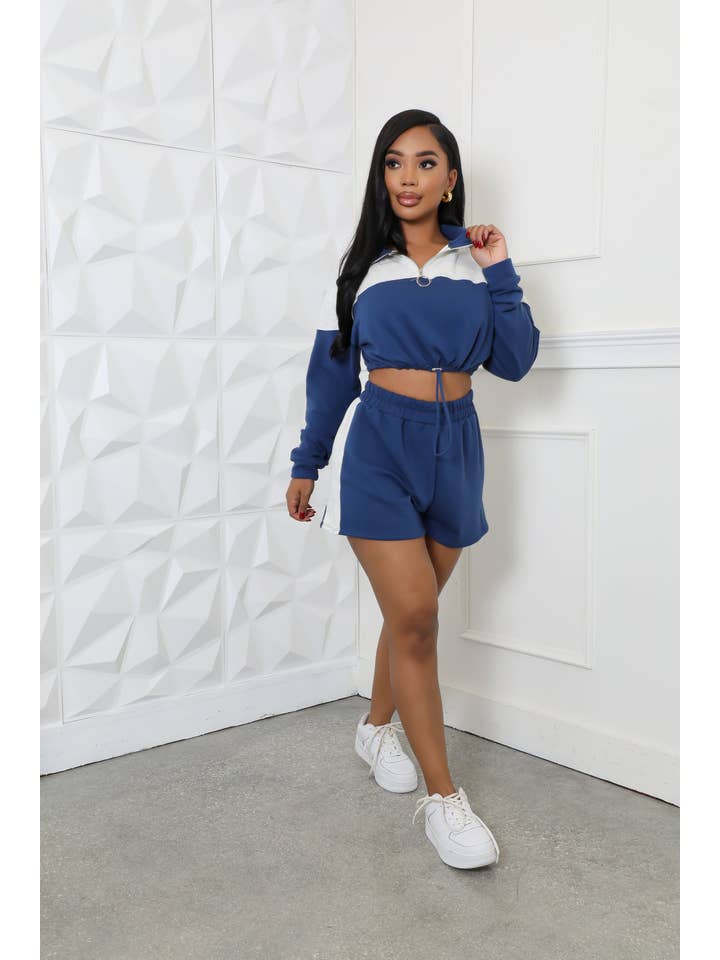 5besties inc - Wholesale Activewear Set - Women's - SPORTY CROP LONG SLEEVE TOP & SHORT SET14