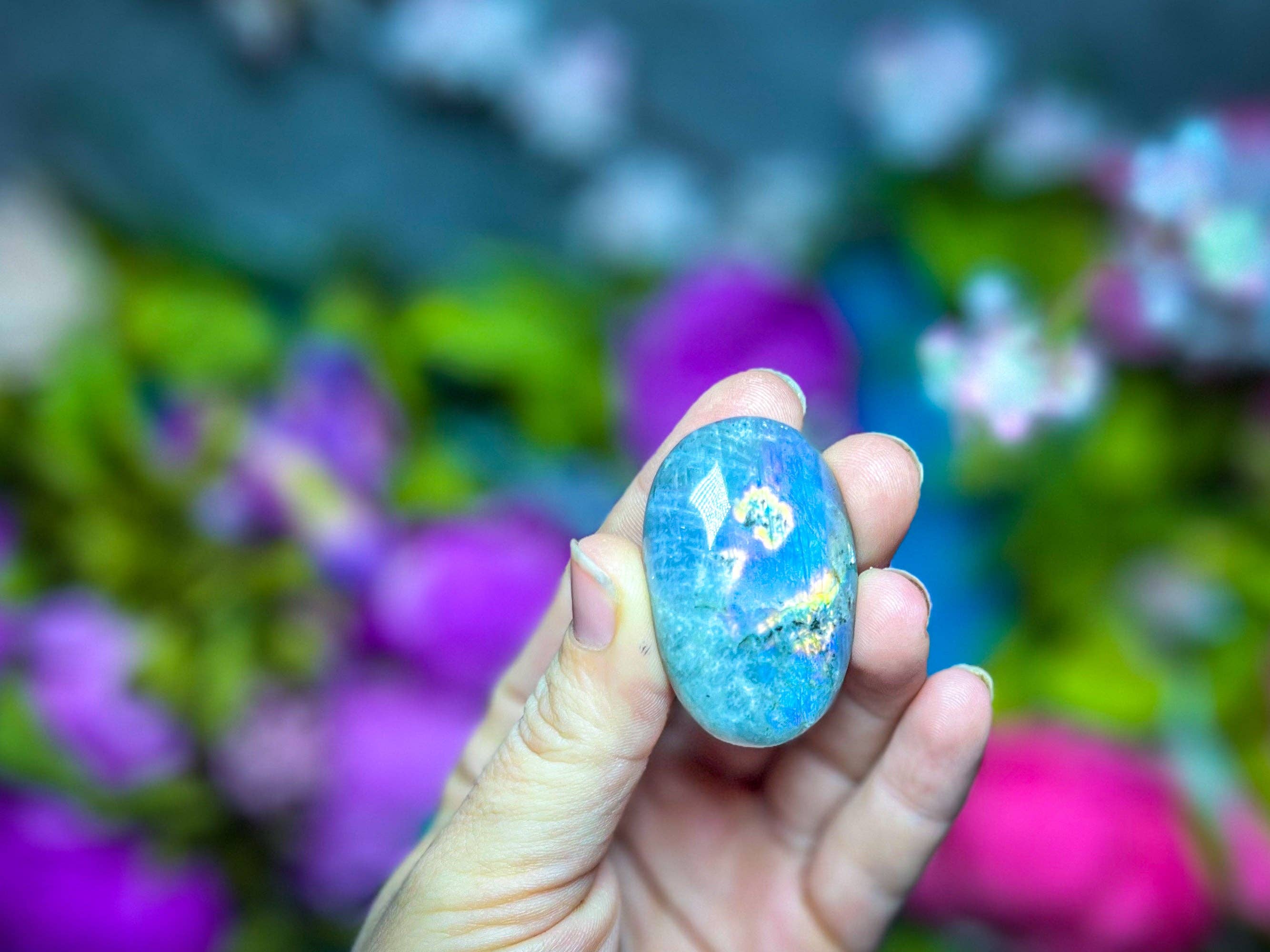 Mandala Gems - Wholesale Spiritual Stone/Crystal - Ethically Sourced Purple Labradorite Crystal Palmstones0