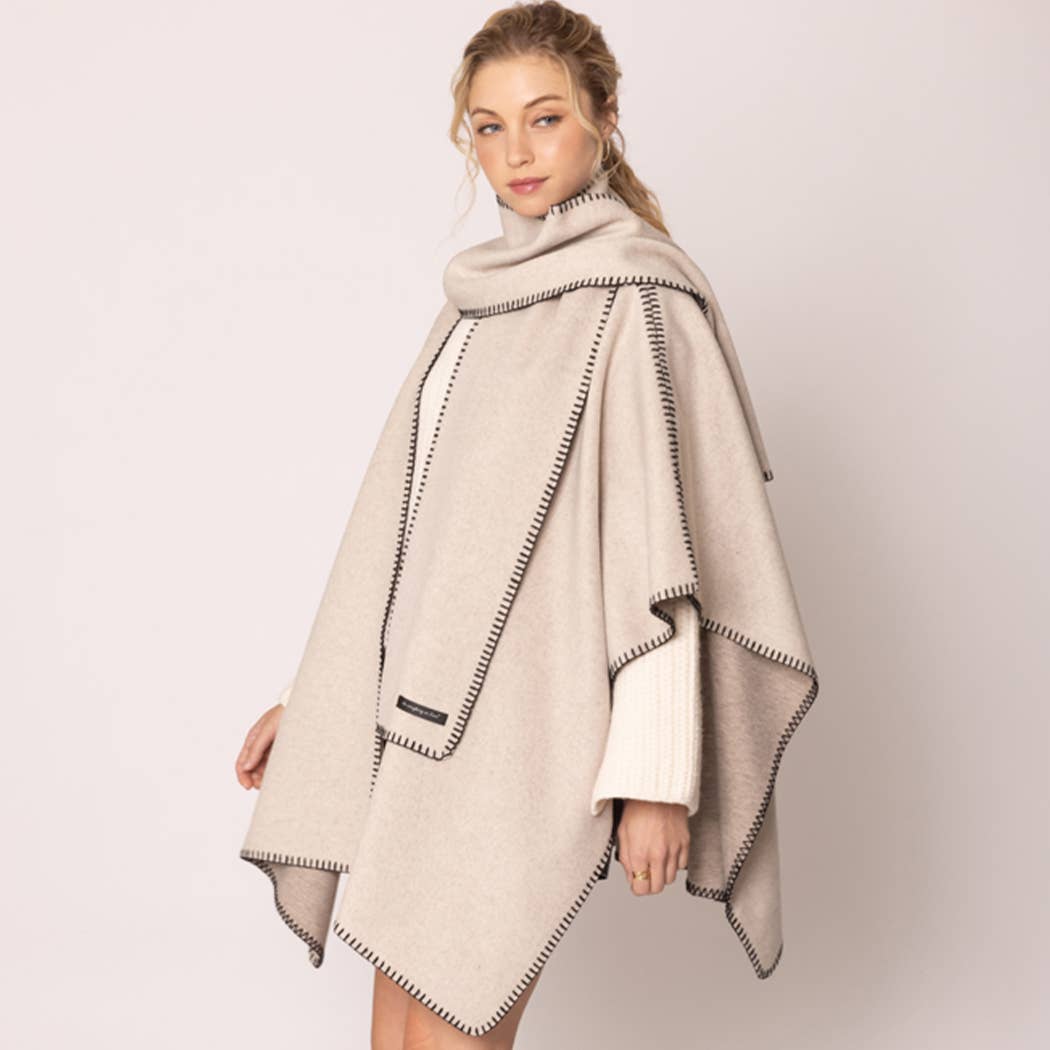 Fashion City - Wholesale Poncho - Women's - Stitched Edge Scarf Ruana Wrap Poncho10