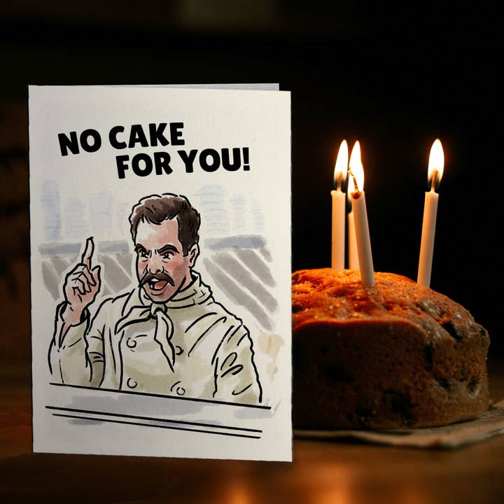 Aaron Millard Illustration - Vente Cartes d'anniversaire - « No Cake for YOU » - Carte d'anniversaire amusante Sitcom Meme1