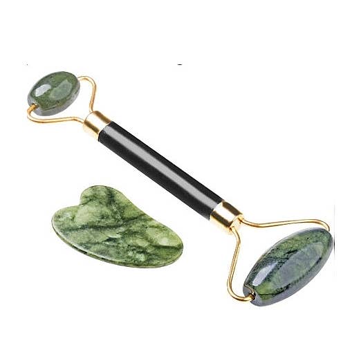 LS GROUP - Wholesale Gua Sha Tool - Set of green jade face roller + gua sha