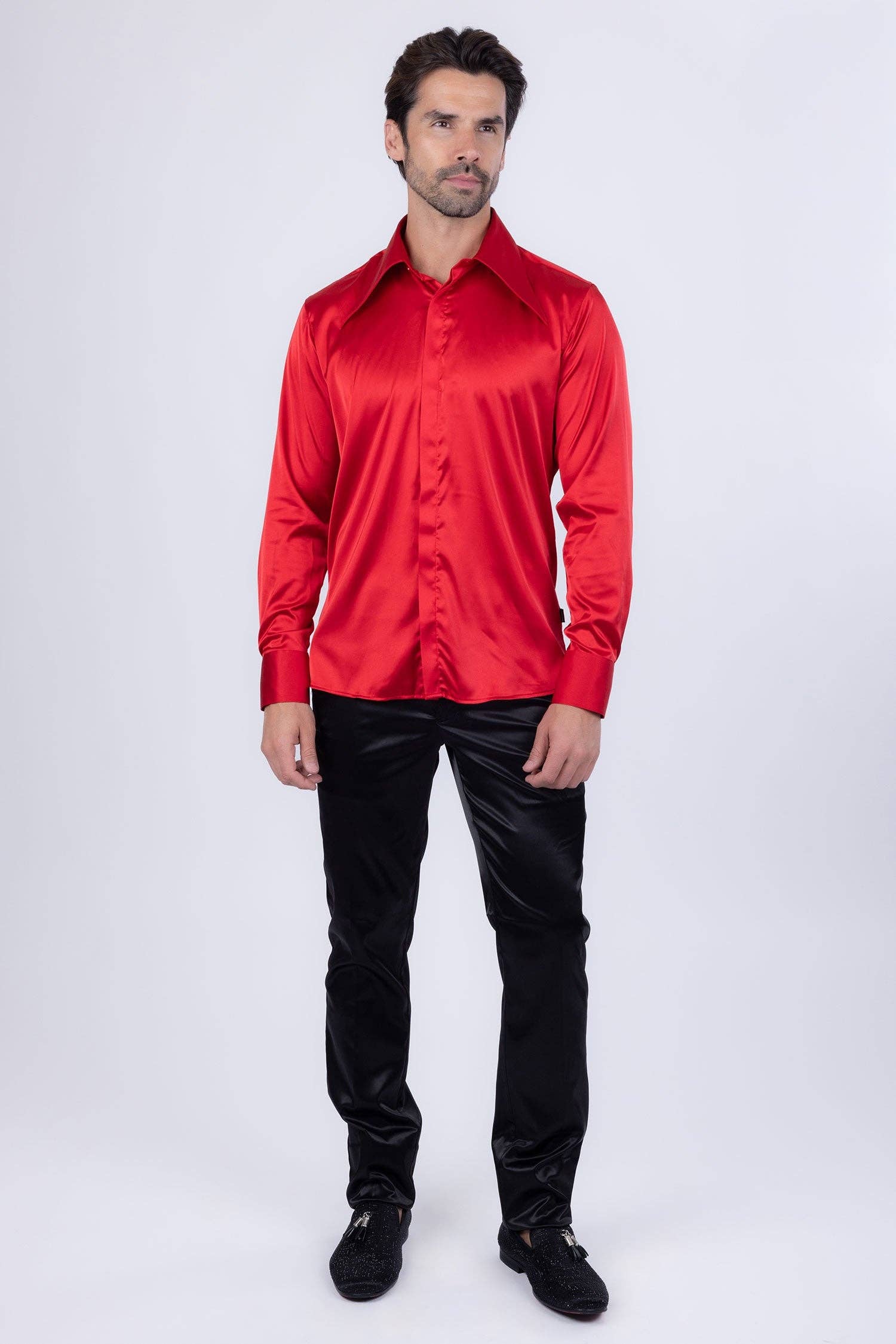 BARABAS - Wholesale Button Down Shirt - Men's - Men's Spear Point Shiny Long Sleeve Shirt 4B1022