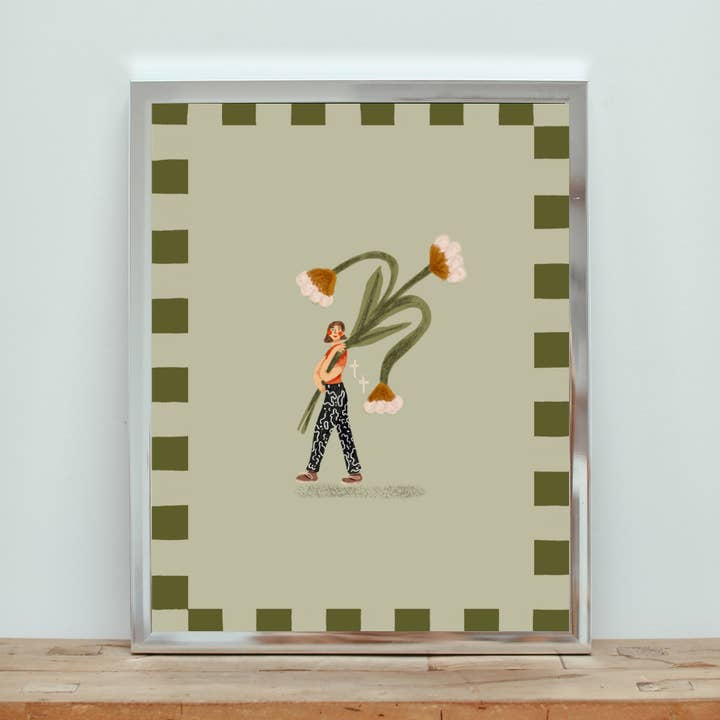 flower picking art print for wholesale by VRUSSOART