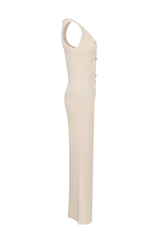 RIVIR – Conjunto de top e calça (roupa NÃO Casual) - Mulher por atacado – Conjunto de Colete de Malha sem Mangas com Calças1