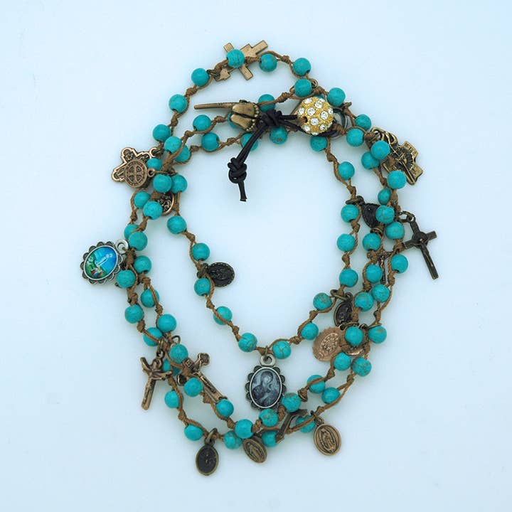 Contreras Designs – wholesale Prayer beads necklace – LA11346-TQ - Turquoise Gemstone Bracelet or Necklace0
