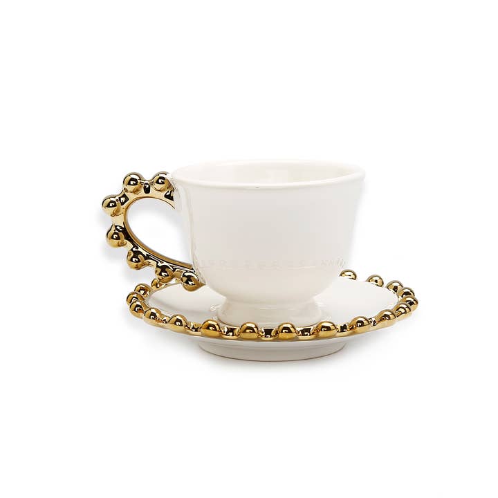 CLASSIC TOUCH DECOR INC. - Wholesale Dinnerware Set - 5 Piece White Dinner Set Gold Beaded Border