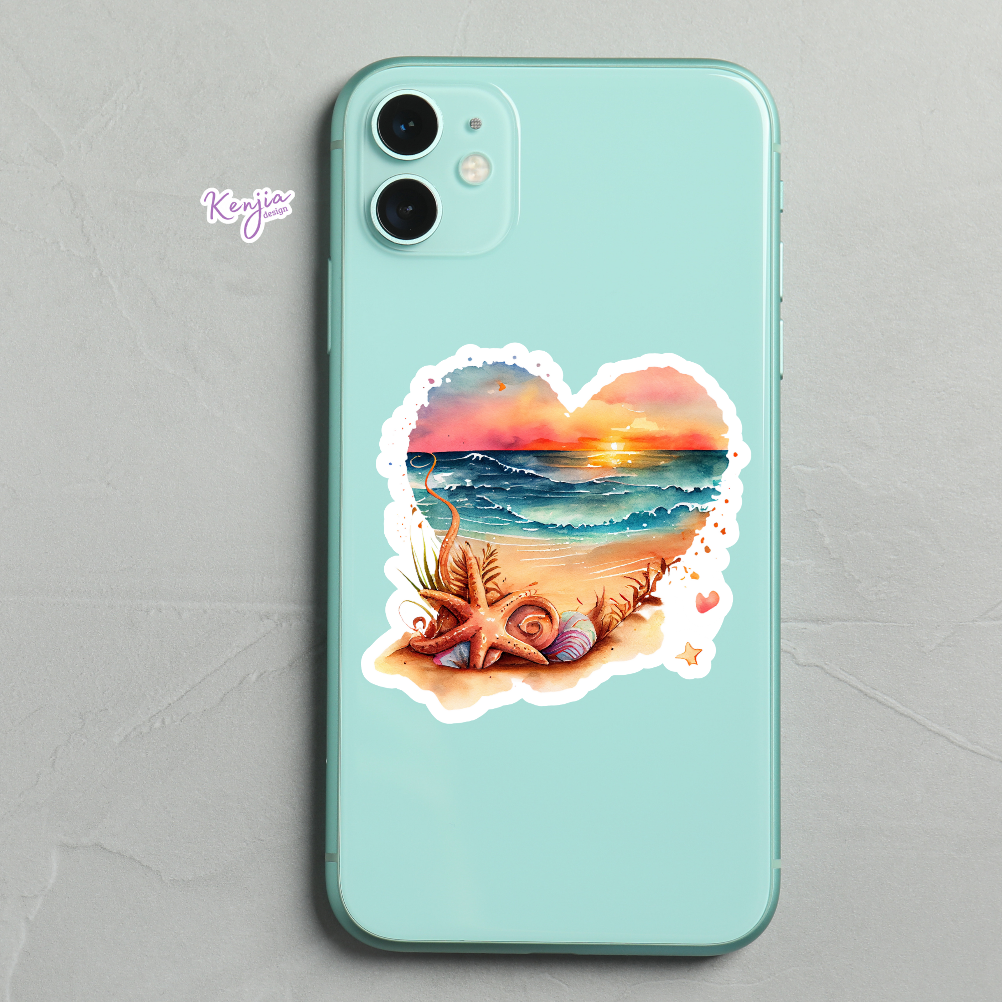 Kenjia Design - Wholesale Sticker - Sunset at the Beach in Heart with Watercolor Effect Stickers3