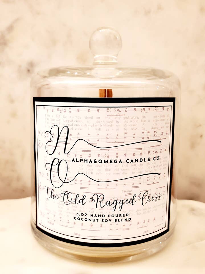 The Old Rugged Cross Miscela di Cocco e Soia 6oz per la vendita all'ingrosso da parte di Alpha & Omega Candle Co.