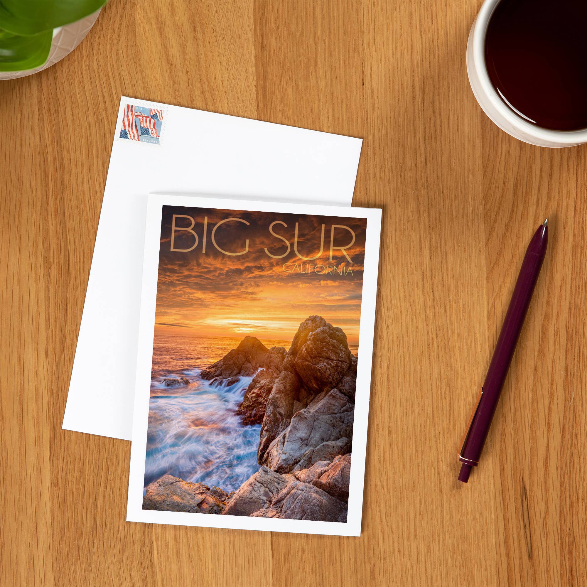 Lantern Press - Wholesale Everyday Greeting Card - GREETING CARD Big Sur, California, Rocks & Sunset1