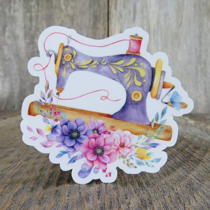 Kirk's Krafts - Wholesale Sticker - Vintage Sewing Machine Sticker Waterproof Flowers Full Color Waterproof Quilters Sewers