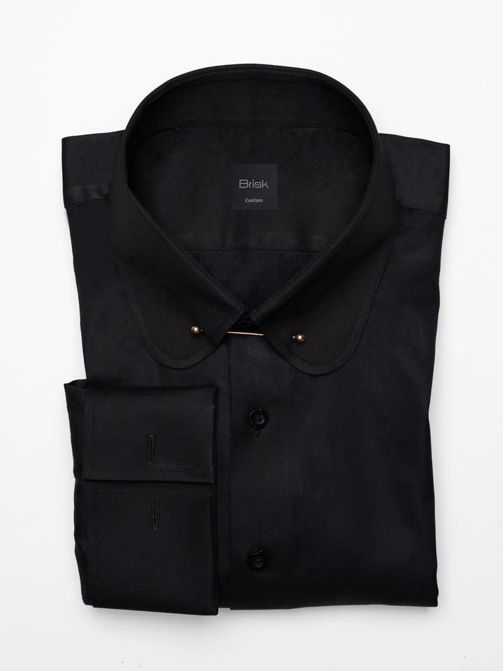 Jet Black Twill Shirt - Club Collar With Golden Pin Collar for wholesale by BRISK