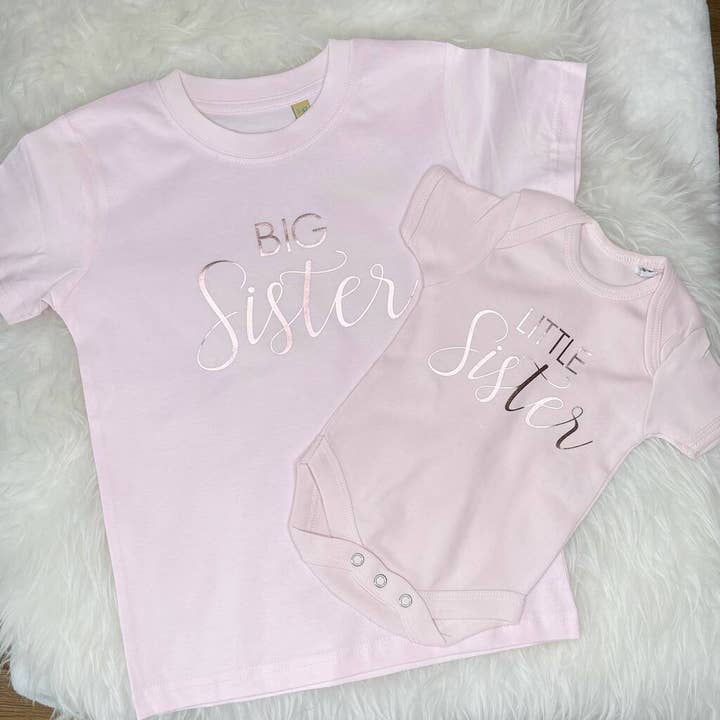 Lovetree Design - Wholesale Clothing Set - Baby - Big Sister Little Sister T Shirt Set Pink And Rose Gold