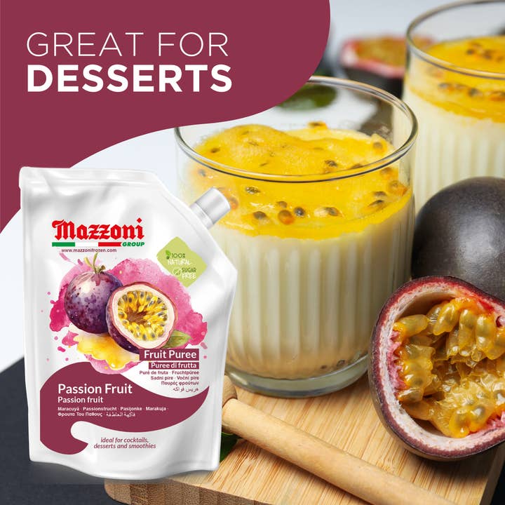 Wholesale Italian Food - Wholesale Cocktail Mix/Syrup - Mazzoni, Passion Fruit Puree, 100% Pure Maracuya, Just Fruit, No Sugar Added, 2.2 lb