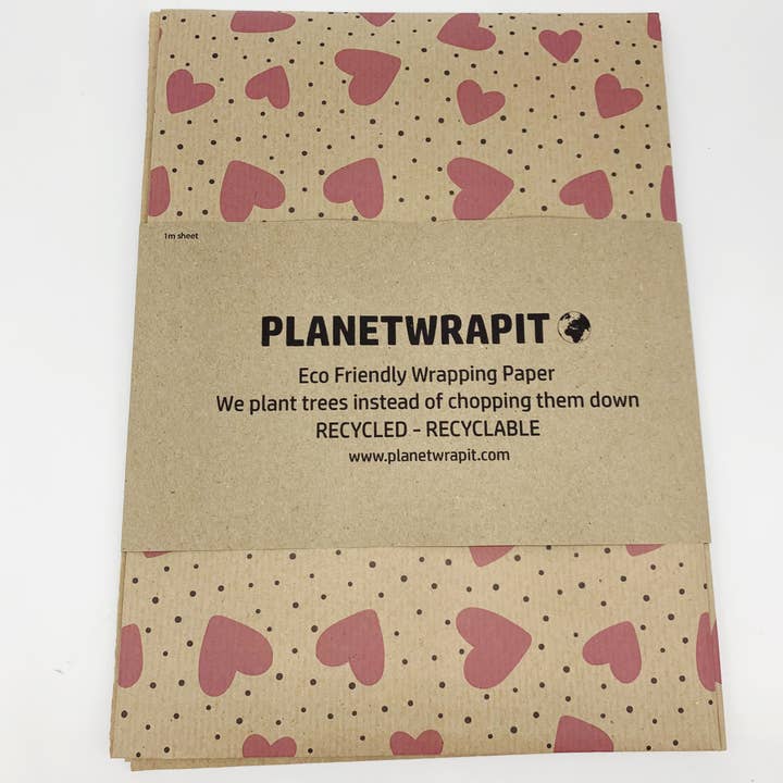 PlanetWrapIt – wholesale Wrapping paper roll – Love Hearts Recycled Kraft Wrapping Paper3