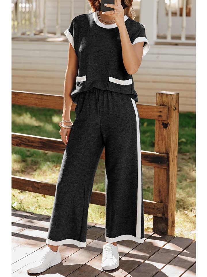 Aapparella - Wholesale Lounge Set - Women's - Colorblock Pockets Short Sleeve Top & Pants Set | S-2XL9